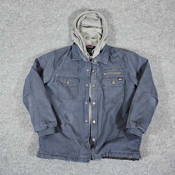 Dickies Men's Large L Canvas Hooded Jacket Quilted Lined Workwear Coat Dark Blue - Picture 1 of 7